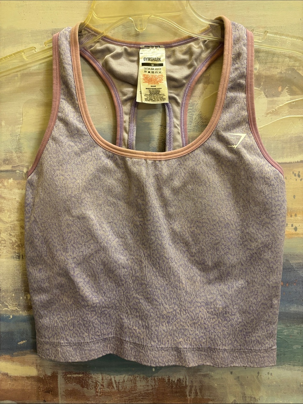Gymshark Lavender Heather Racerback Crop Sports Bra with Pink Trim